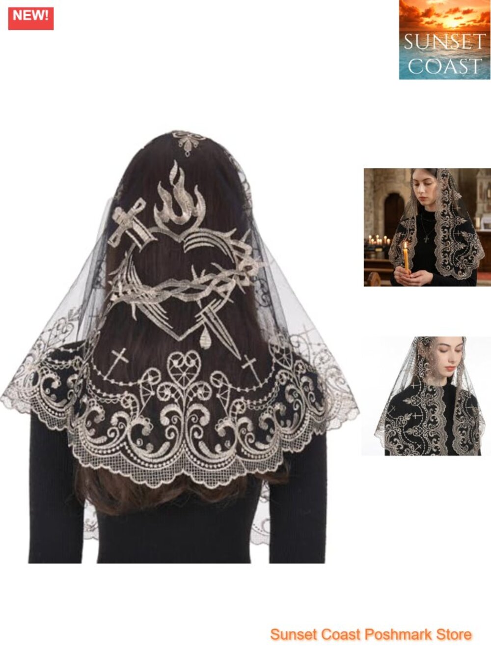 Lace Mantilla Chapel Veil Triangle Catholic Church Head Covering